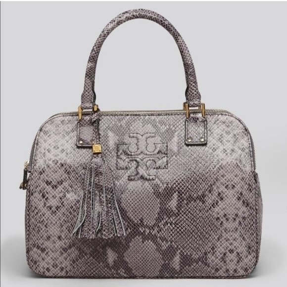 🔹️Tory Burch🔹️ THEA Tripple zip Python satchel  Purse w/ tory dustbag 🐍 ✨️🩶 - Picture 1 of 4